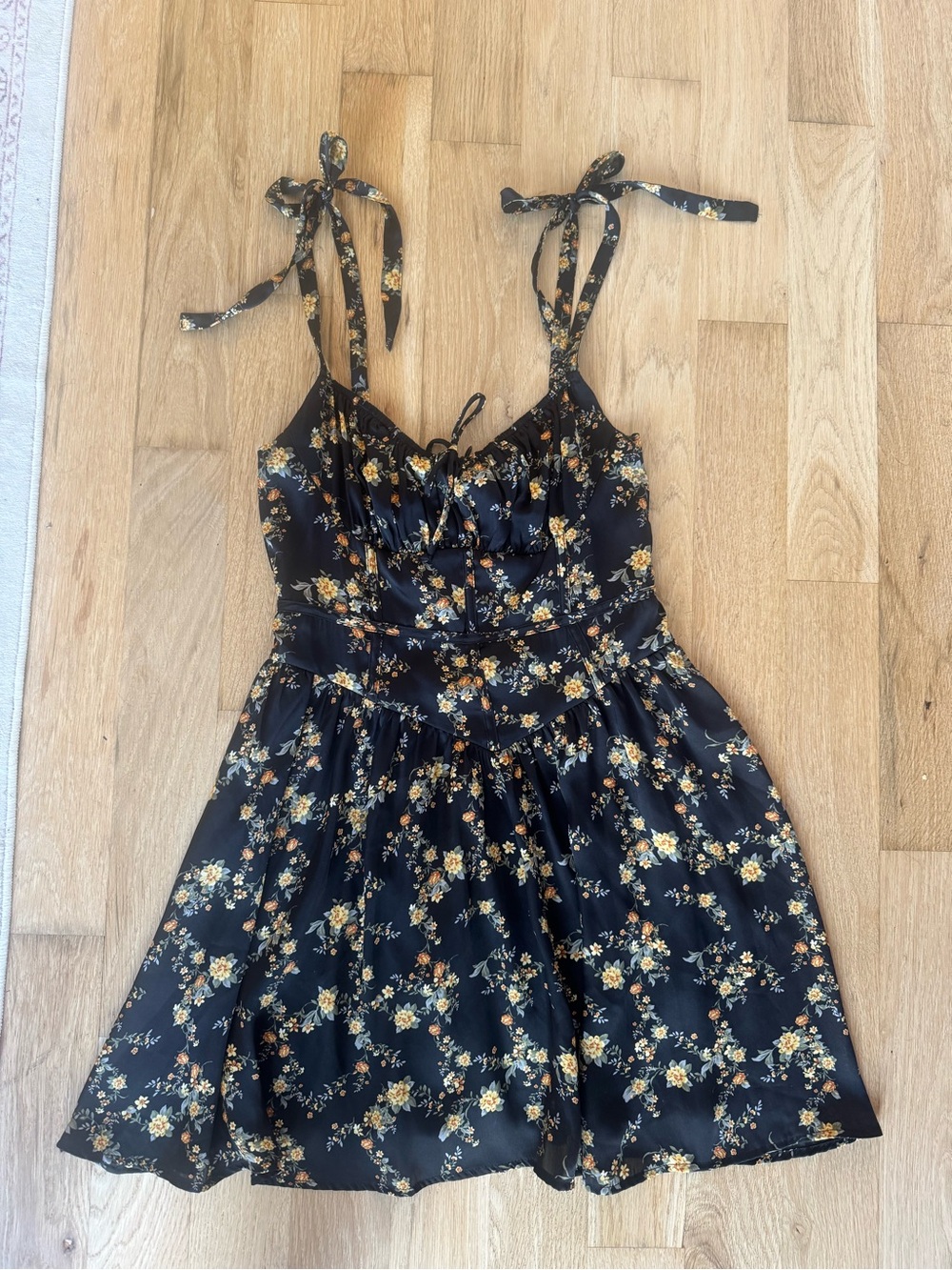 Black Fall Floral Tie-Strap Mini Dress